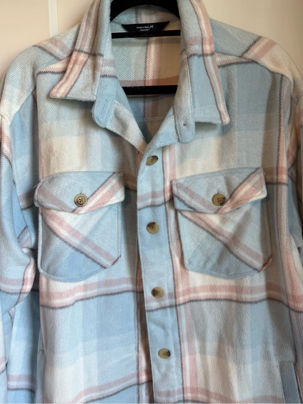 Light Blue Plaid Button-Front Shacket Jacket - Picture 2 of 4